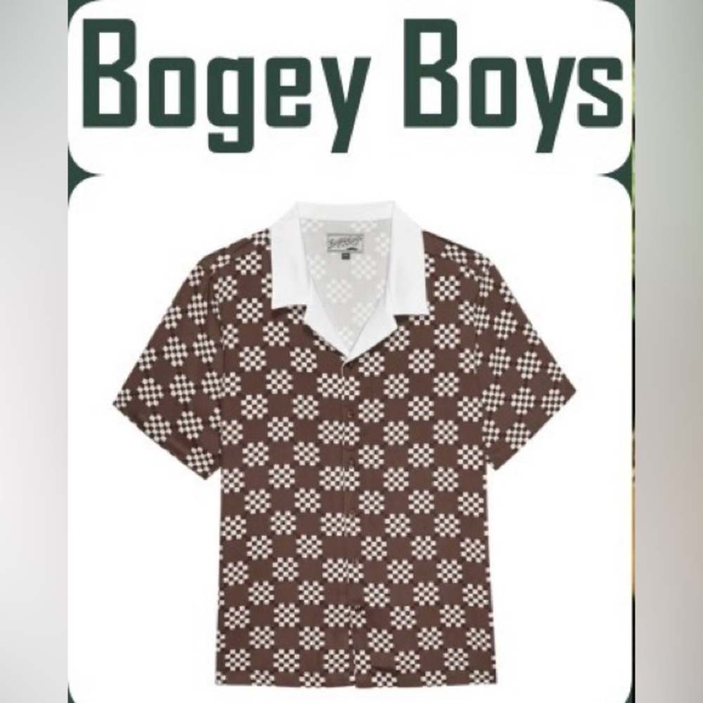 New Bogey Boys Macklemore Big Check Brown Golf Button Up Shirt Men's Medium